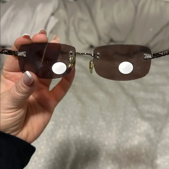 Ferragamo Brown & Silver Rimless Sunglasses display picture 2
